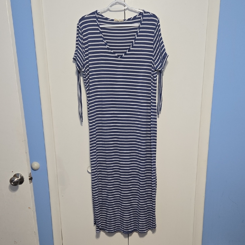 Forever Rose Navy and White Striped Maxi Dress